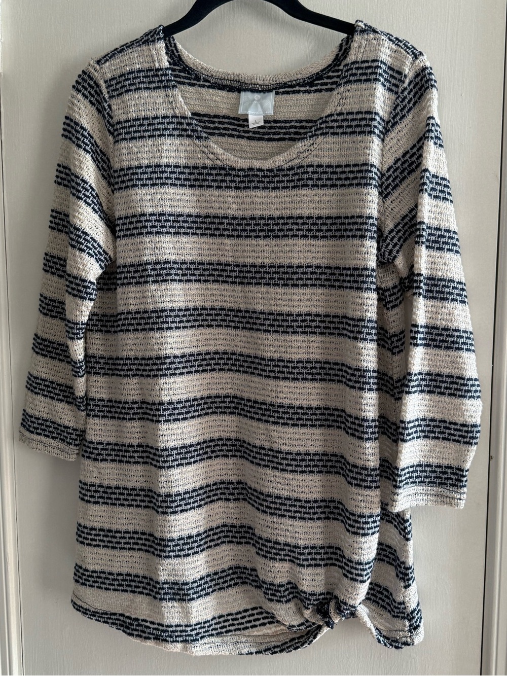 Sunday Cream and Navy Striped Scoop-Neck Long Sleeve Top Size L
